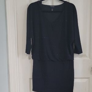 White House Black Market Black V-Neck Long Sleeve Blouson Dress